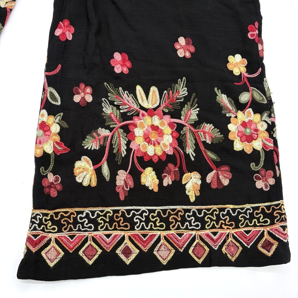 Liv Los Angeles Anthropologie Embroidery Palazzo Pants Floral Boho Black PM - Picture 3 of 10